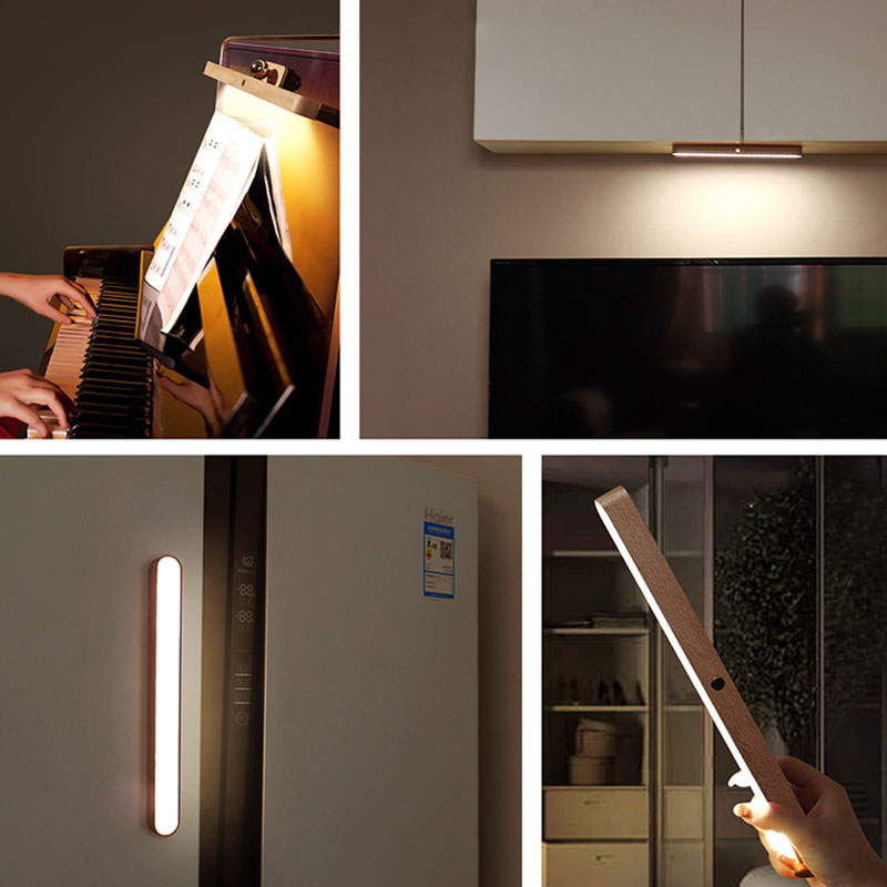 Draadloze Magnetische Wandlamp LED Verstelbaar Oplaadbaar Houtlook Sfeerverlichting Slaapkamer Keuken Woonkamer