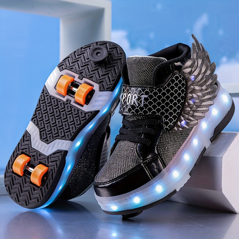 Lichtgevende Rolschaats Sneakers met Vleugels - USB Oplaadbaar voor Meisjes en Tieners
