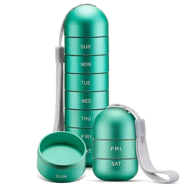 Pillendoos Aluminium 7 Dagen Weekbox Reis Medicijnen Organizer Waterdicht Draaivak Supplement Pillendispenser