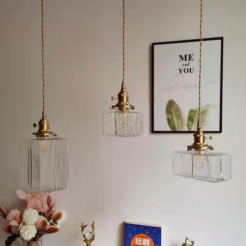 Vintage Hanglamp met Gegolfd Glas & IJzeren Armatuur - Vierkant/Rechthoekig - Scandinavisch Design voor Woonkamer
