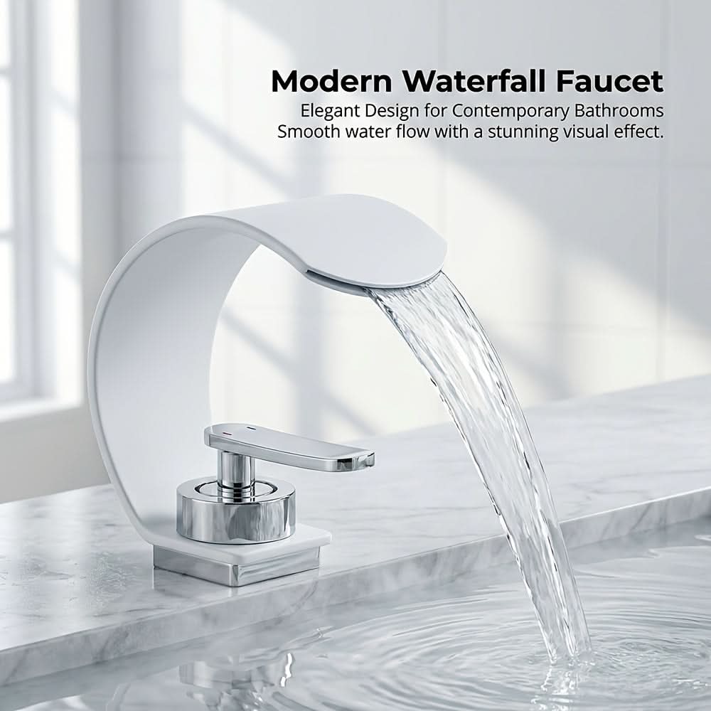 Waterval Wastafelkraan Gebogen Chroom RVS Spiegelfinis Ééngreeps Eengatsmontage Moderne Badkamer Kraan
