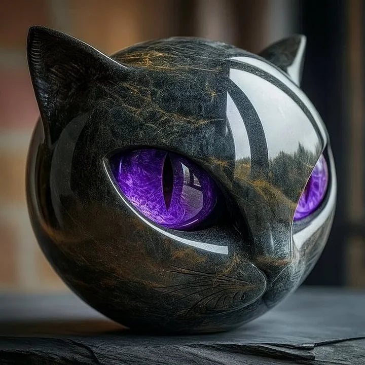 Decoratieve Kattenkop Sculptuur - Glanzende Afwerking met Hypnotiserende Ogen