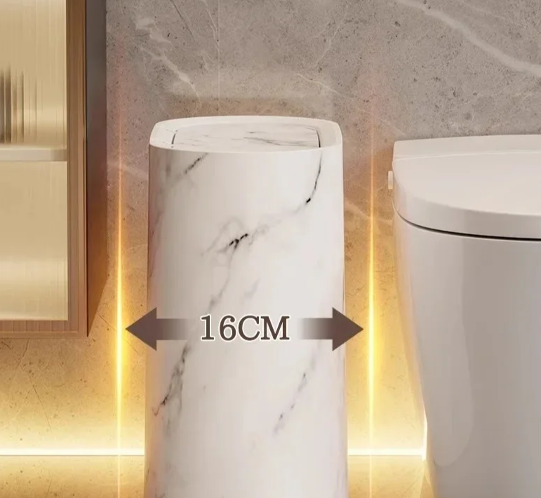 Afvalbak Marmerdesign Ellips Push Deksel Badkamer WC Kantoor Nordic Scandinavisch Compact Hygiënisch