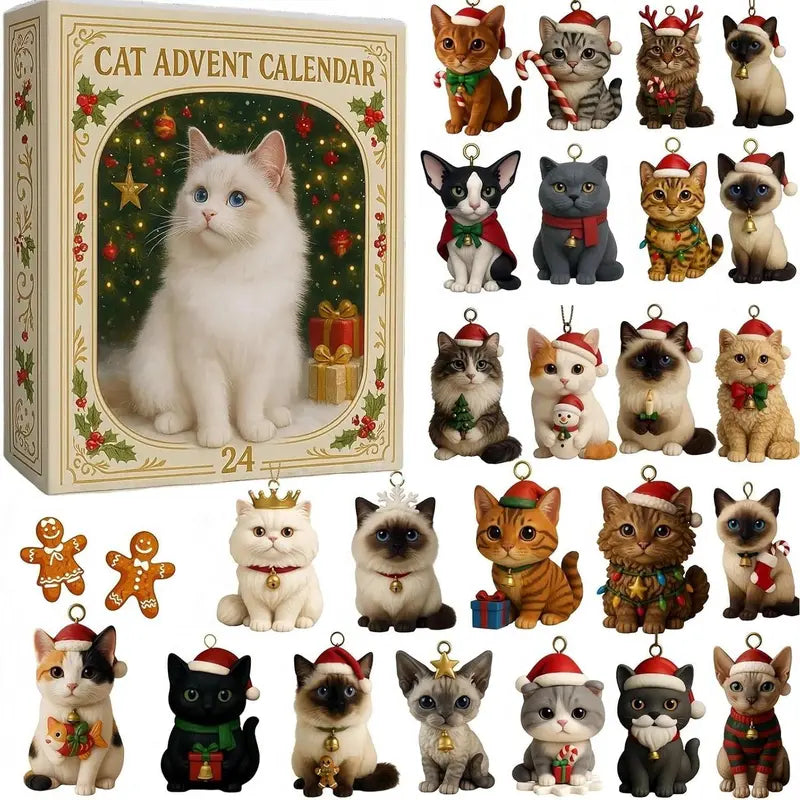 Adventskalender 24 Katten Acryl Figuurtjes Kerstdecoratie Ophangers Kinderen Feestdagen December Countdown