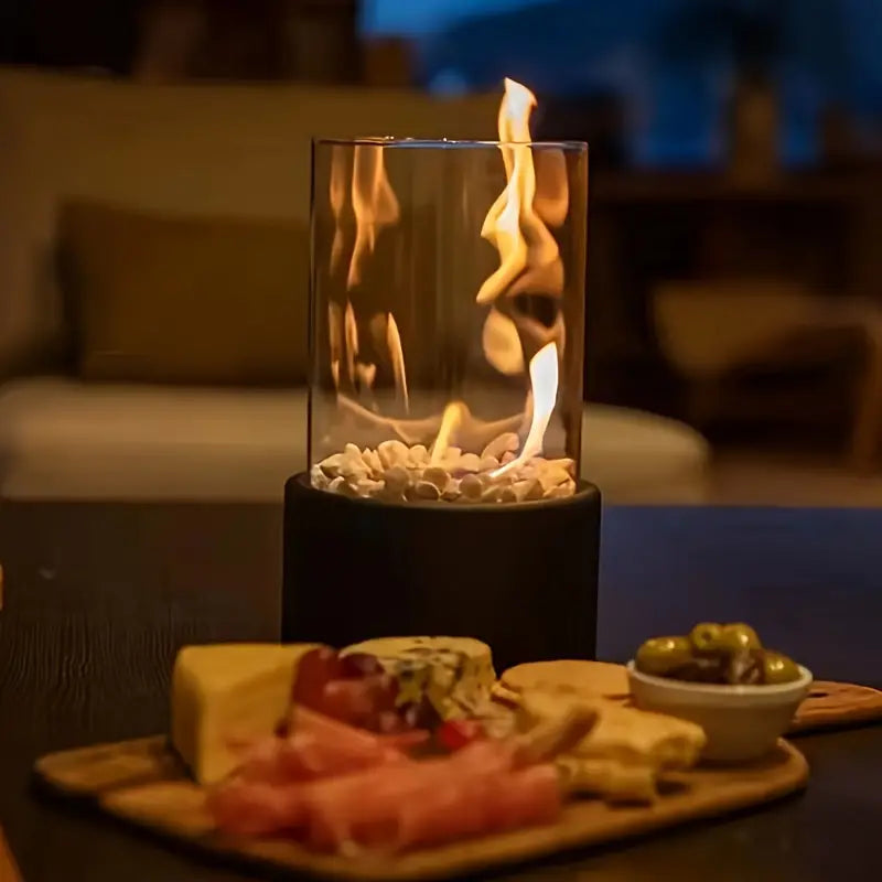 Draagbare Tafelhaard Ethanol Metaal Glas Zwart Terras Balkon Woonkamer Sfeerhaard Bio-ethanol Tafelvuur Binnen Buiten