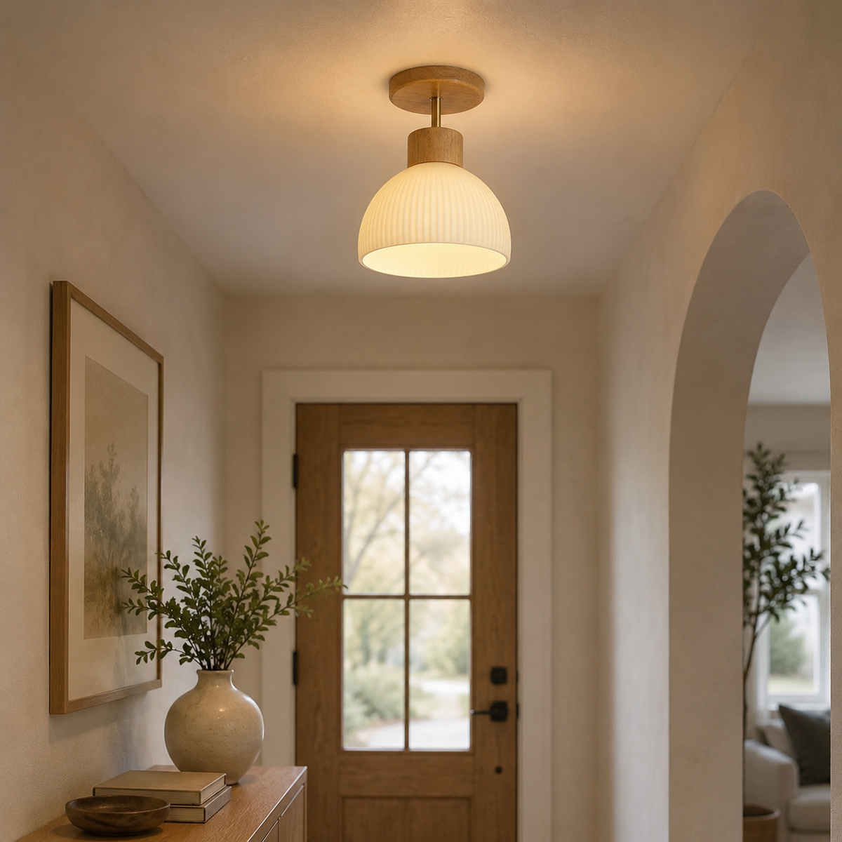 Houten Plafondlamp Klokvorm Ø18cm Warmwit LED 3000K Scandinavisch Design Woonkamer Eetkamer Slaapkamer