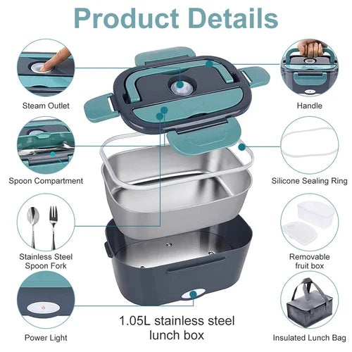Elektrische Lunchbox met Verwarming 1.5L - Warm Eten Onderweg Auto & Thuis