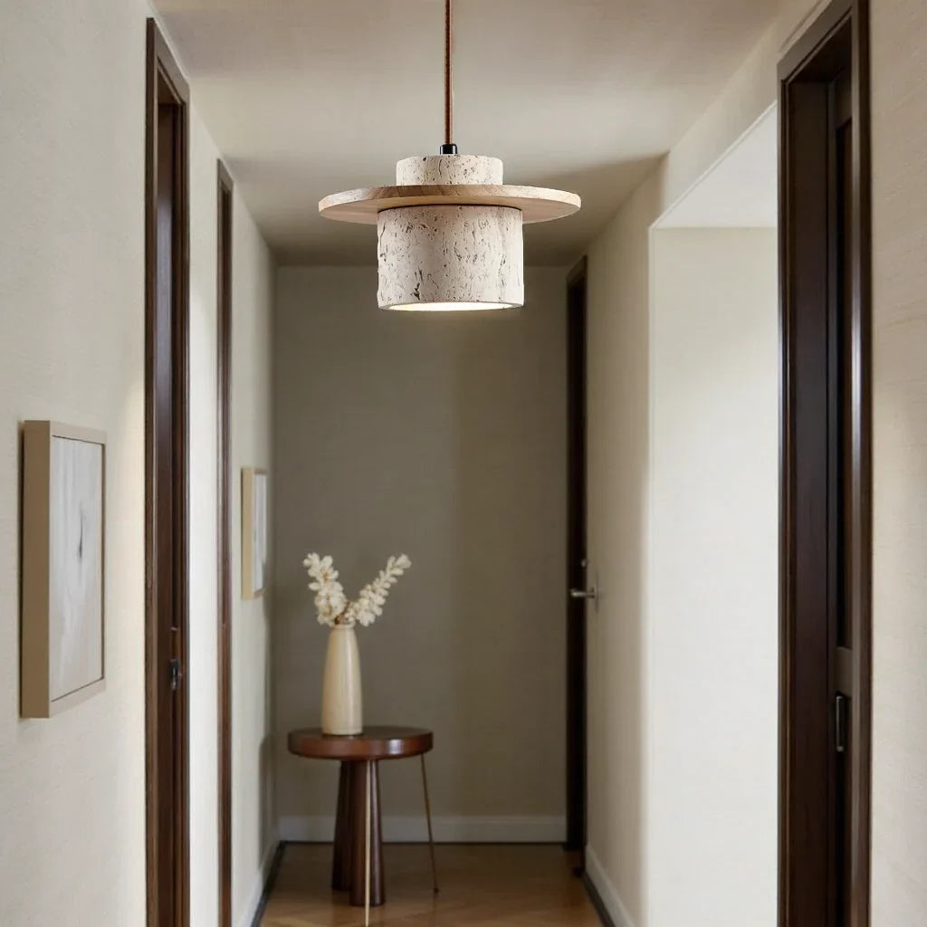 Hanglamp Travertijn Steen 25cm LED E27 Verstelbaar Snoer 170cm Natuurlijke Sfeerverlichting Woonkamer