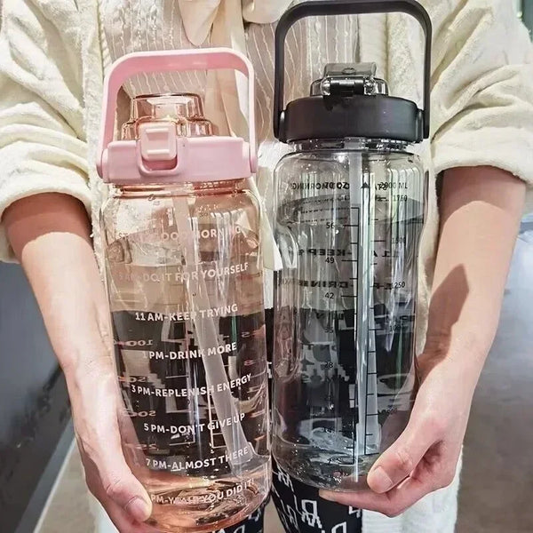 Drinkfles 2 Liter met Tijdmarkering en Rietje - BPA-vrije Sportbidon voor Dagelijkse Hydratatie en Sport