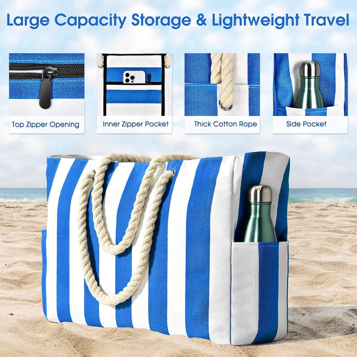 Waterbestendige Strandtas Oversized met Zandwerende Binnenvulling - Perfecte Zomertas voor Strand, Zwembad en Reizen
