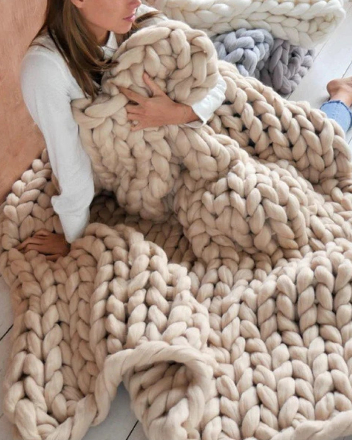 Handgebreid Chunky Plaid - Dik Gebreide Deken in Zachte Chenille voor Bank en Bed