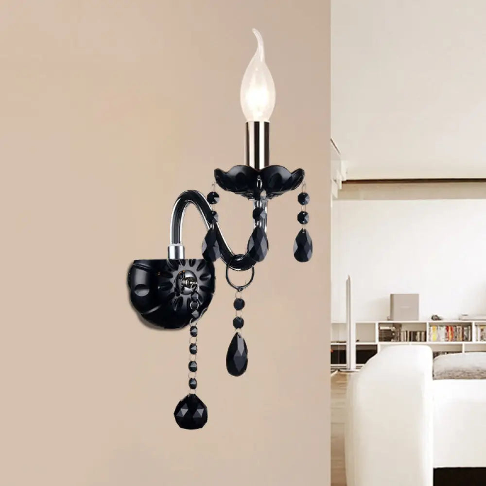 Kristallen Wandlamp Zwart Kaarsstijl Sierlijke S-Vorm Arm 1-2 Lichtpunten E12 E14 Fitting Elegant Woonkamer