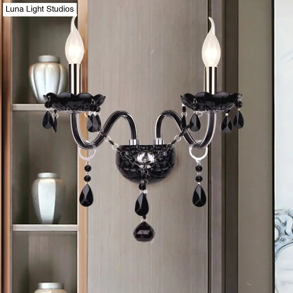 Kristallen Wandlamp Zwart Kaarsstijl Sierlijke S-Vorm Arm 1-2 Lichtpunten E12 E14 Fitting Elegant Woonkamer
