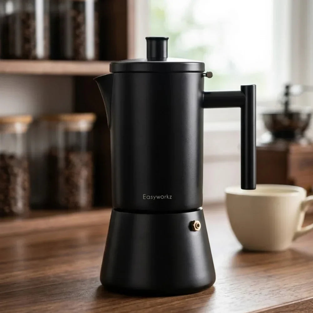 Zwarte RVS Espresso Percolator 200-500ml Inductie Compatibel Koffiemaker Italiaanse Mokka Pot Thuis Kantoor