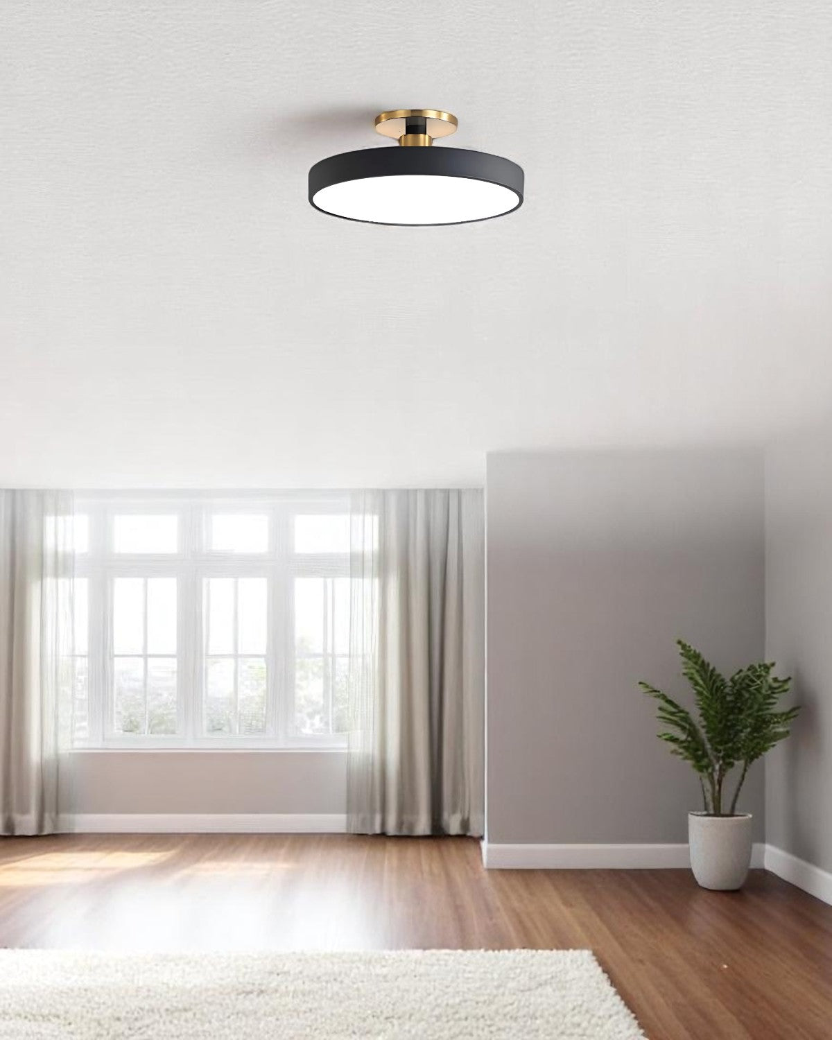 Moderne ronde plafondlamp met goud detail en acryl diffuser - minimalistische semi flush design verlichting voor woonkamer en slaapkamer