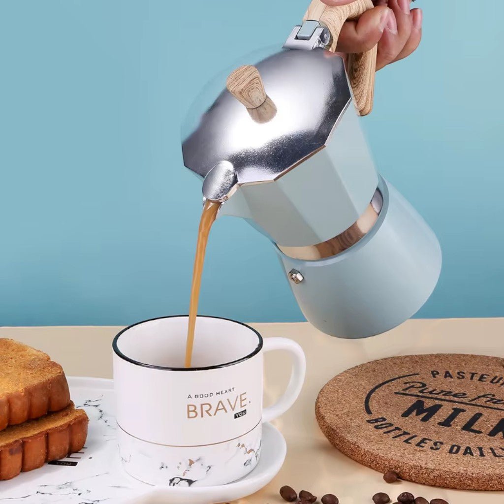 Espressokan Aluminium Blauw Moka Koffiemaker Stovetop 150ml 300ml Italiaans Design Koffiezetten Thuis