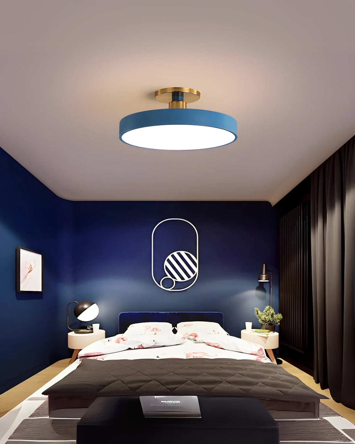Moderne ronde plafondlamp met goud detail en acryl diffuser - minimalistische semi flush design verlichting voor woonkamer en slaapkamer