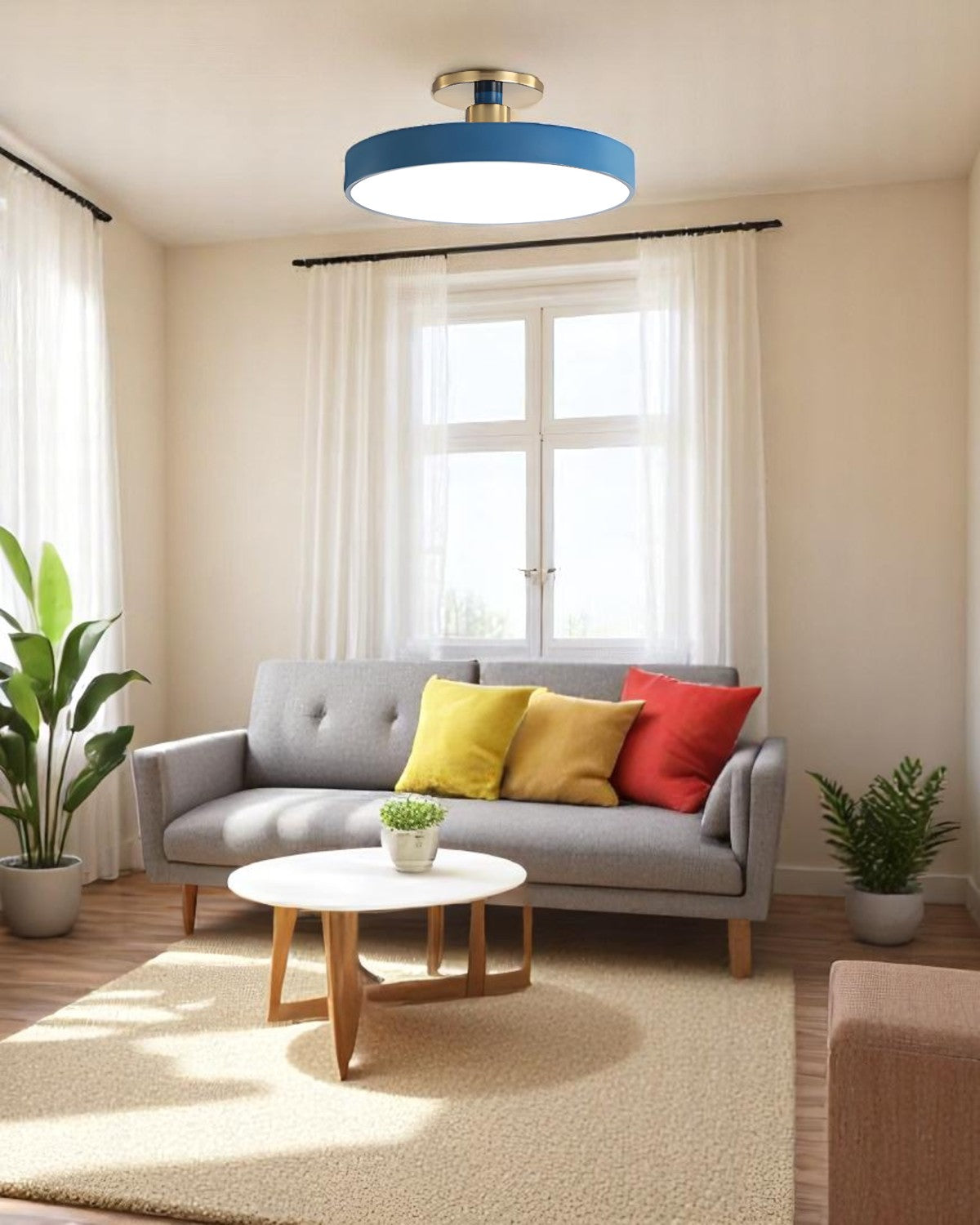 Moderne ronde plafondlamp met goud detail en acryl diffuser - minimalistische semi flush design verlichting voor woonkamer en slaapkamer