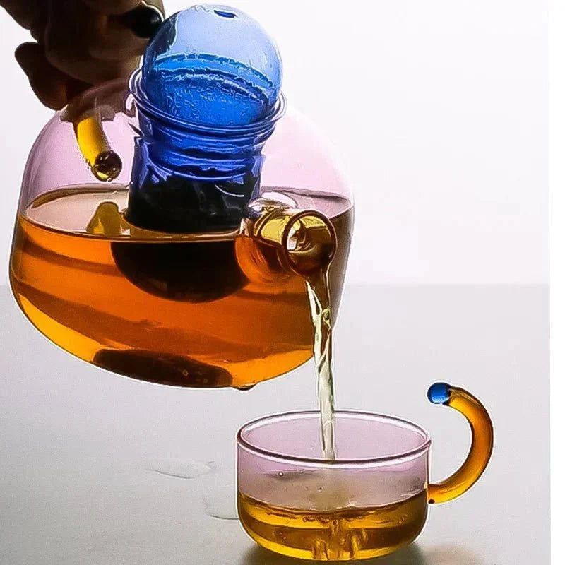 Borosilicaat Glazen Theepot met Kopjes - Design Theeset van Hittebestendig Glas