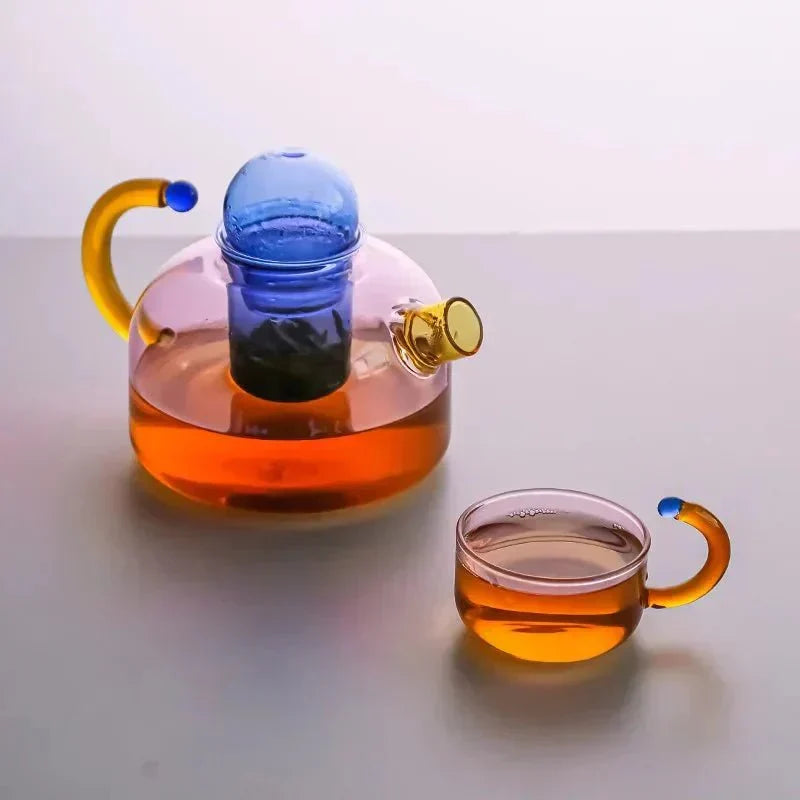 Borosilicaat Glazen Theepot met Kopjes - Design Theeset van Hittebestendig Glas