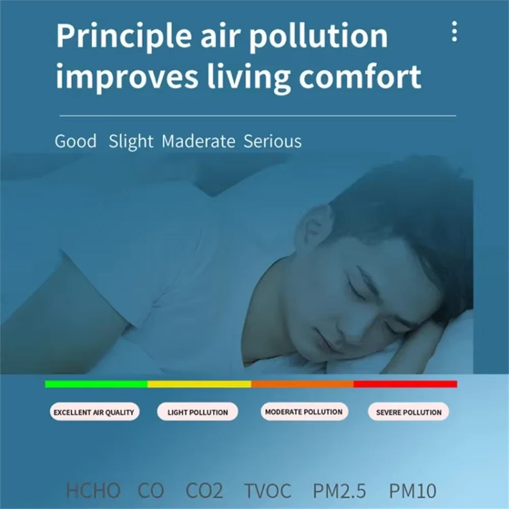 6-in-1 Luchtkwaliteitsmeter CO2 Temperatuur Vochtigheid PM2.5 PM10 TVOC Monitor Realtime Display Binnenklimaat