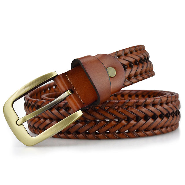 Gevlochten Leren Riem Bruin Unisex Vintage Stijl Chique Tailleband Accessoire met Sierlijke Stiksels