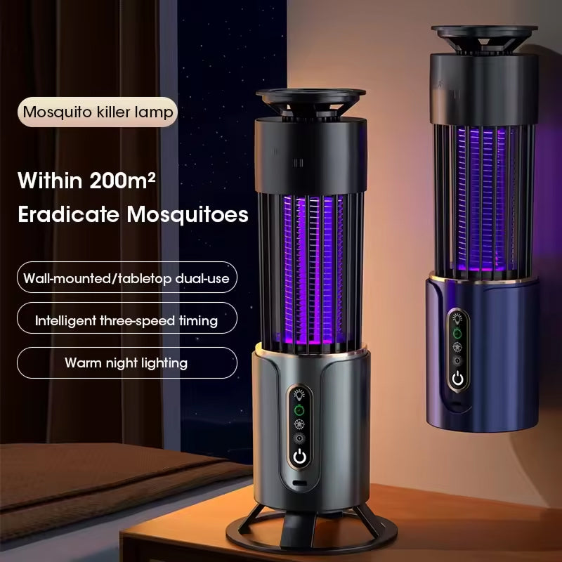 Elektrische Insectenval UV-Lamp 360° Muggenverdelger Oplaadbaar met Timer Nachtlampje Functie 200m² Bereik