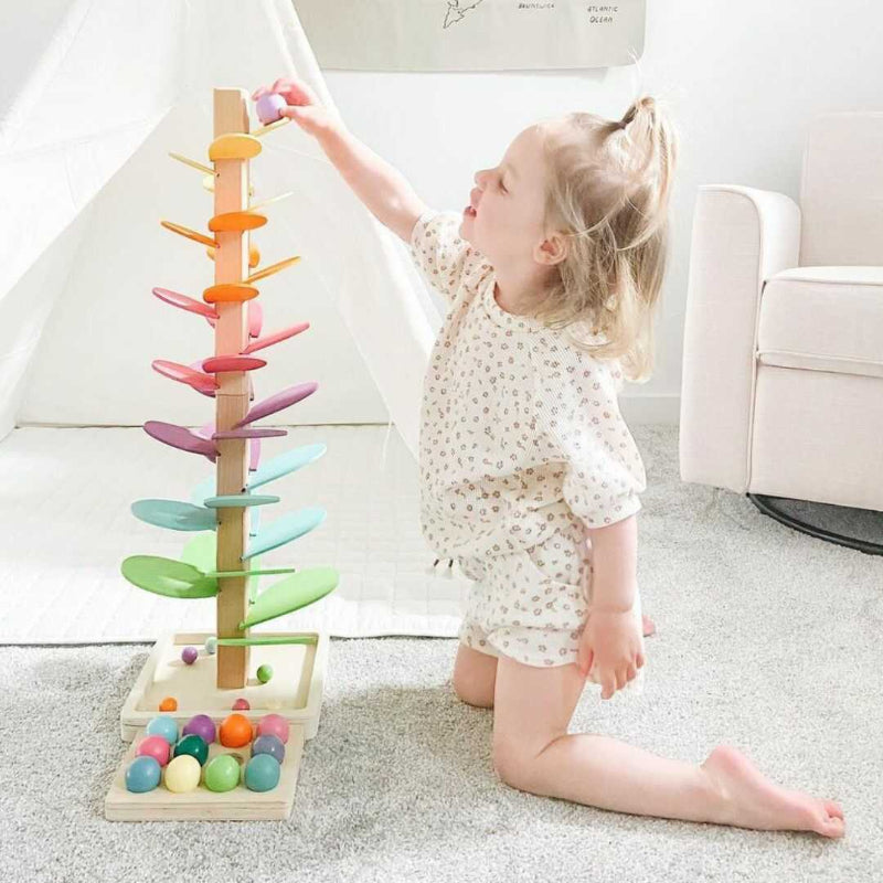 Houten Regenboog Knikkerbaan met Klank en Beweging - Educatief Speelgoed voor Baby's en Peuters