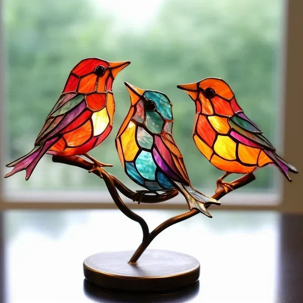 Glazen Vogelbeeldjes in Gekleurde Tinten - Set van Decoratieve Vogelsculpturen voor Interieur Woonkamer Slaapkamer