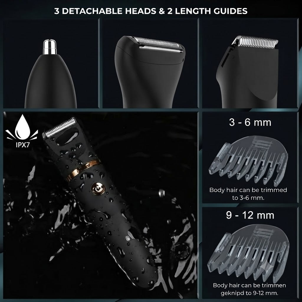 Elektrische Bodygroomer 3-in-1 Trimmer voor Mannen IPX7 Waterbestendig USB-C Oplaadbaar Lichaamsverzorging