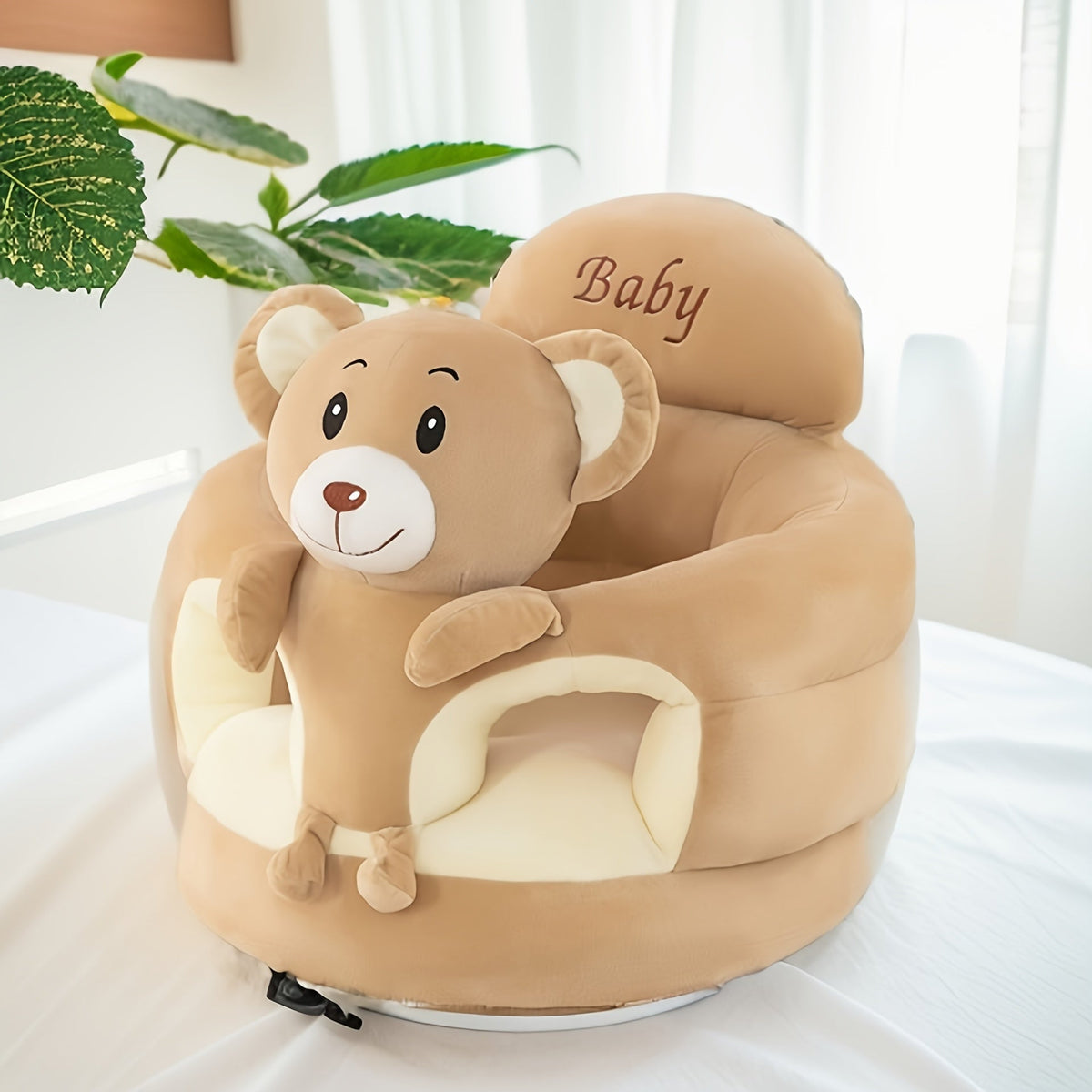Zachte Babyzitbank voor Eerste Zit- en Staavonturen Pluche Veiligheid Comfort Kamer 0-12 Maanden Groen Grijs