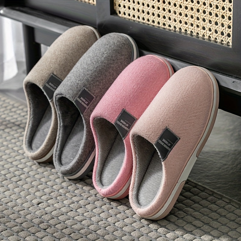Heren Pantoffels met Visgraatpatroon Warme Pluche Voering Antislip Zool Comfortabel Thuisschoeisel Winter