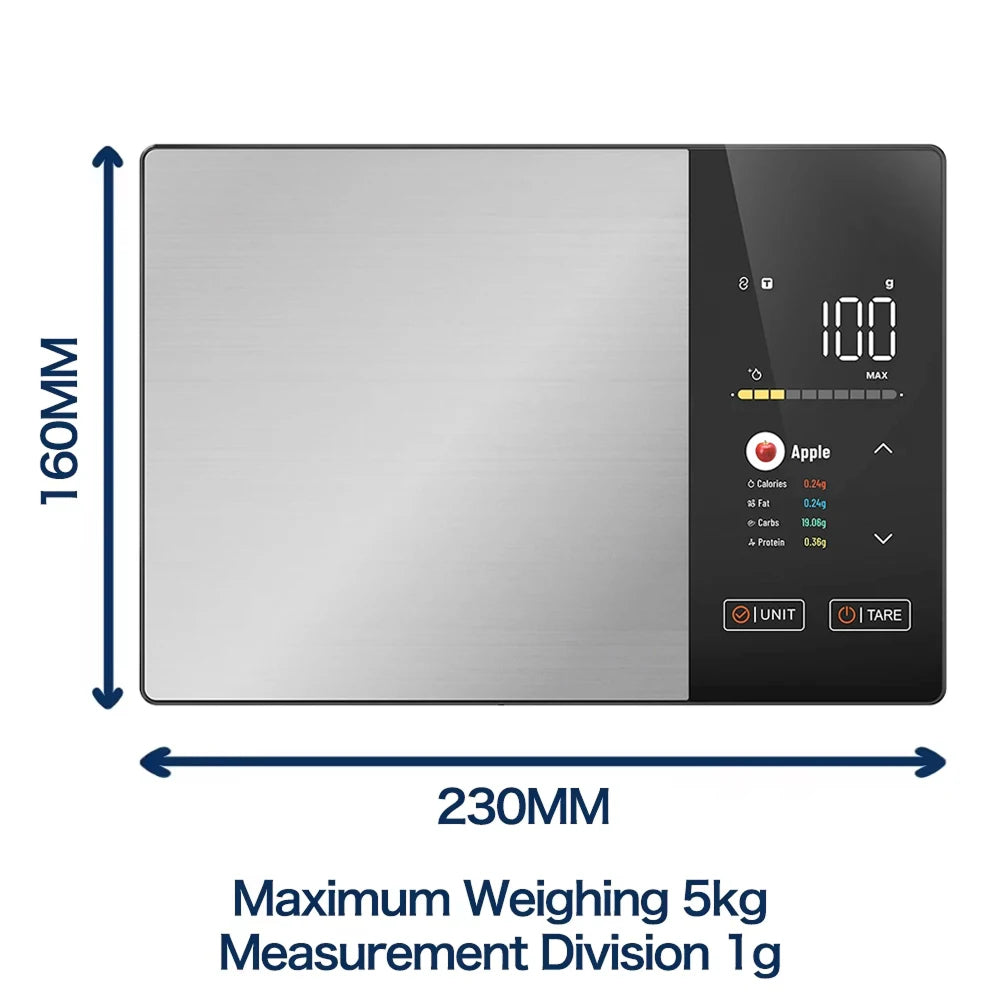Digitale Keukenweegschaal met Voedingswaarde Display App Connectiviteit 5kg Nauwkeurig Gewicht Tracking