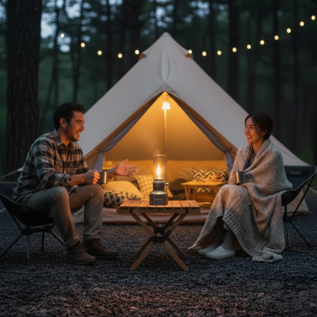 Vintage Campinglamp op Butaan met Verstelbare Vlam - Compact Buitenlicht voor Wandelaars en Avonturiers