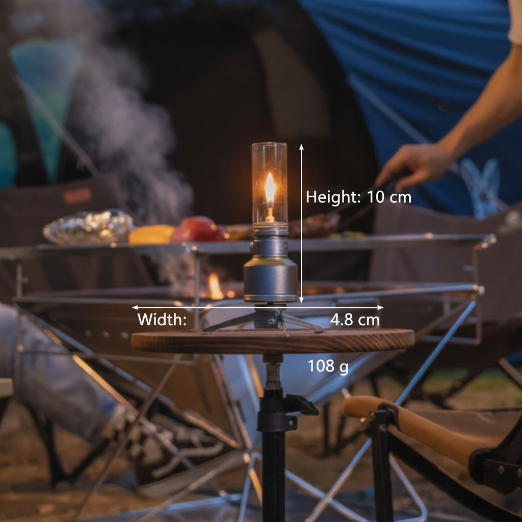 Vintage Campinglamp op Butaan met Verstelbare Vlam - Compact Buitenlicht voor Wandelaars en Avonturiers