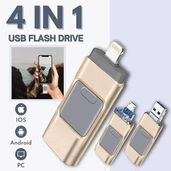 Multifunctionele USB-Stick 4-in-1 met Lightning Micro-USB Type-C Aansluiting Veilige Gegevensopslag Snelle Overdracht voor iPhone iPad Android PC MacBook