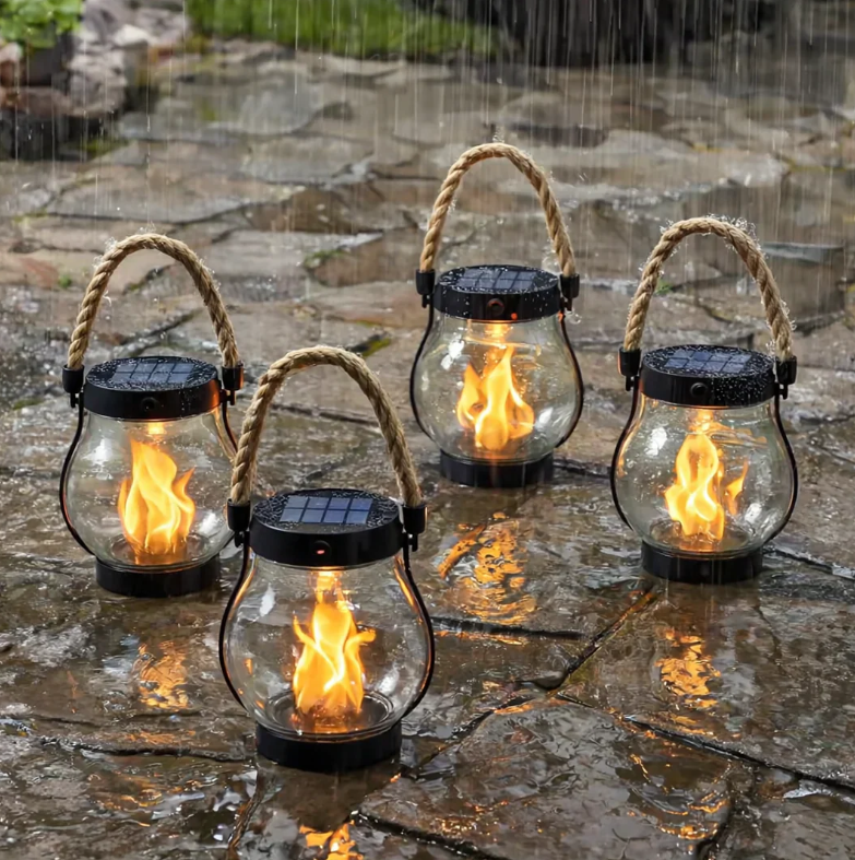 Solar Hanglantaarn Tuin Henneptouw Handvat 12 cm Diameter Zonnepaneel 0,88W Tot 12 Uur Brandtijd Weerbestendig