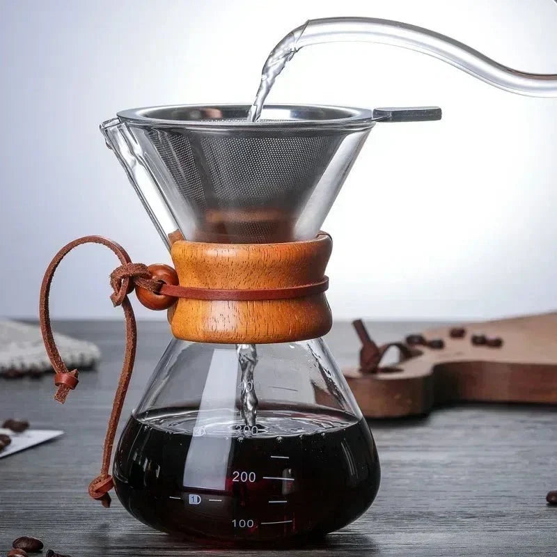 Glazen Koffiekan met Pour-Over Filter Set - Handgemaakte Koffie - Barista Kwaliteit - 400ml/600ml/800ml