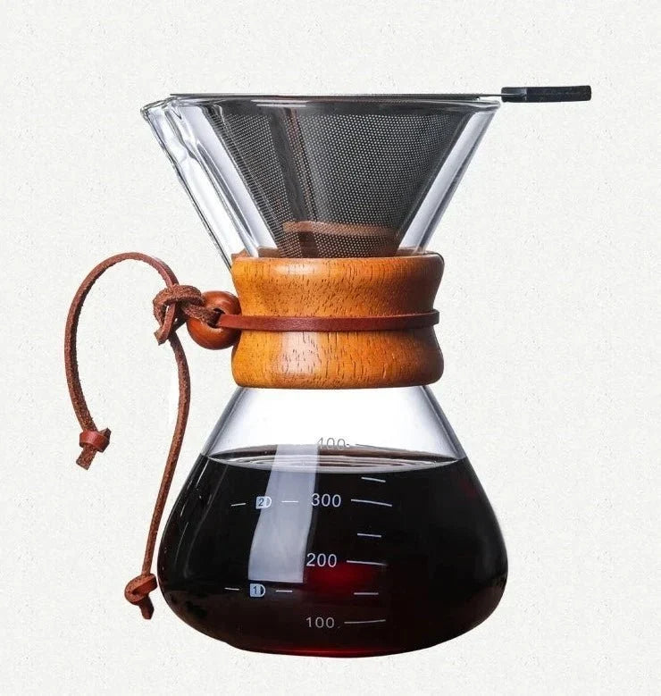 Glazen Koffiekan met Pour-Over Filter Set - Handgemaakte Koffie - Barista Kwaliteit - 400ml/600ml/800ml
