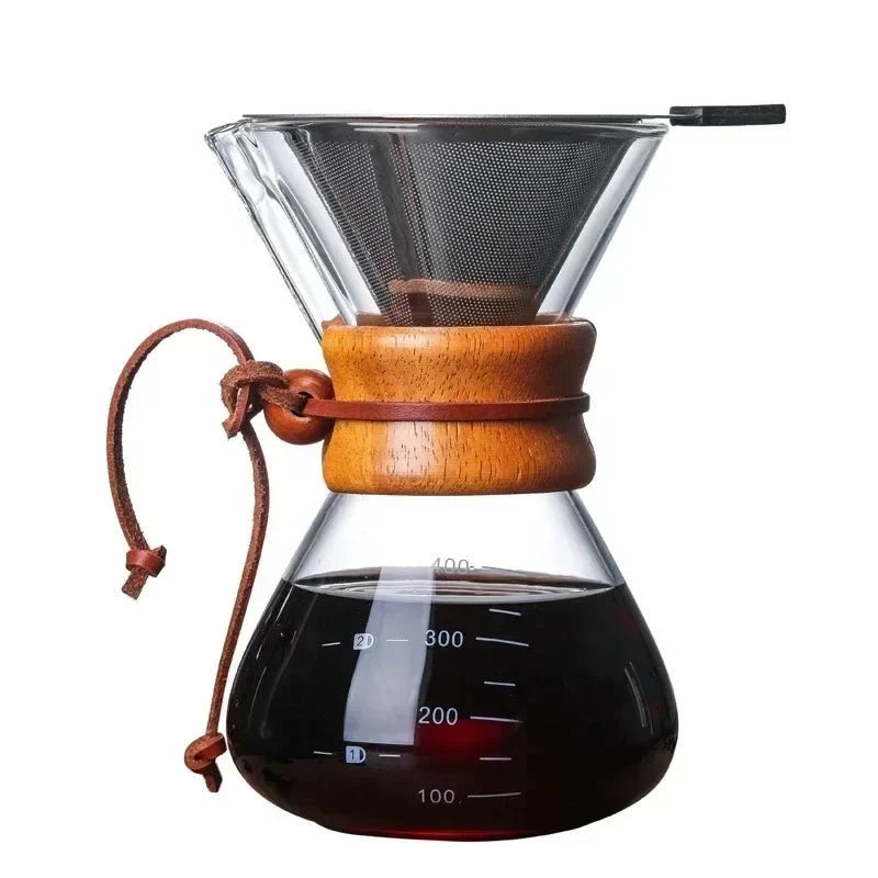 Glazen Koffiekan met Pour-Over Filter Set - Handgemaakte Koffie - Barista Kwaliteit - 400ml/600ml/800ml