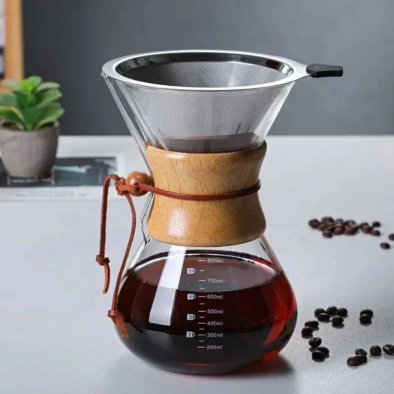 Glazen Koffiekan met Pour-Over Filter Set - Handgemaakte Koffie - Barista Kwaliteit - 400ml/600ml/800ml