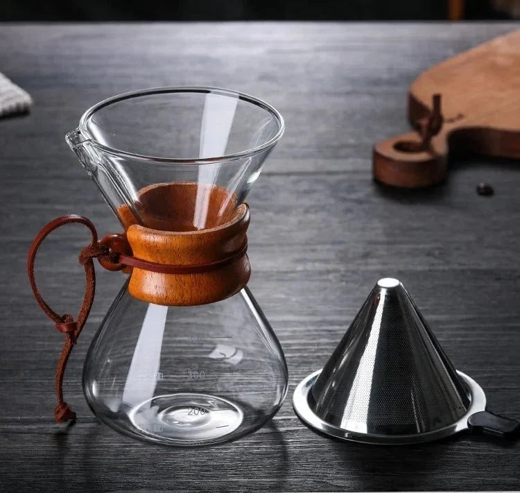 Glazen Koffiekan met Pour-Over Filter Set - Handgemaakte Koffie - Barista Kwaliteit - 400ml/600ml/800ml