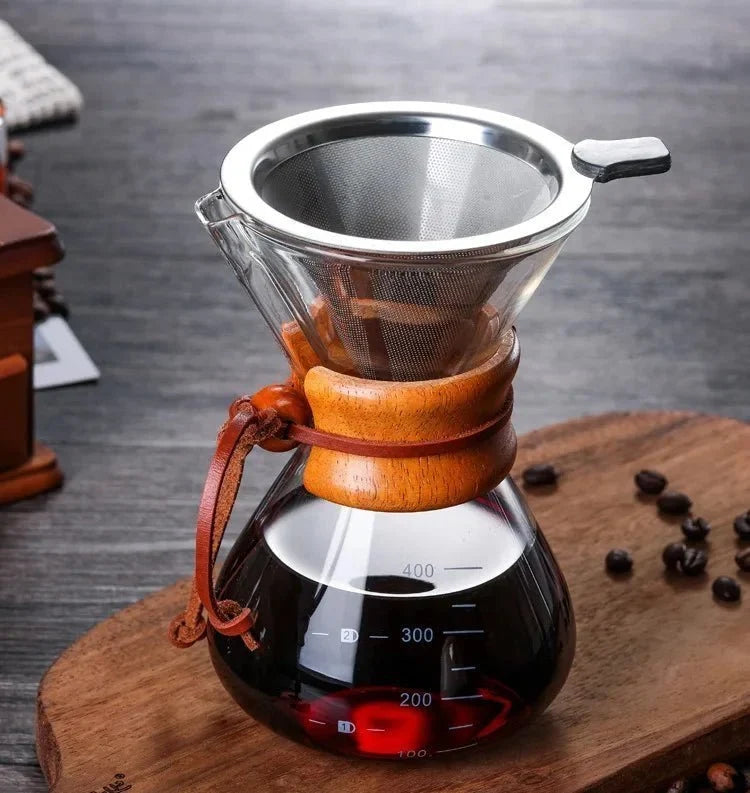 Glazen Koffiekan met Pour-Over Filter Set - Handgemaakte Koffie - Barista Kwaliteit - 400ml/600ml/800ml