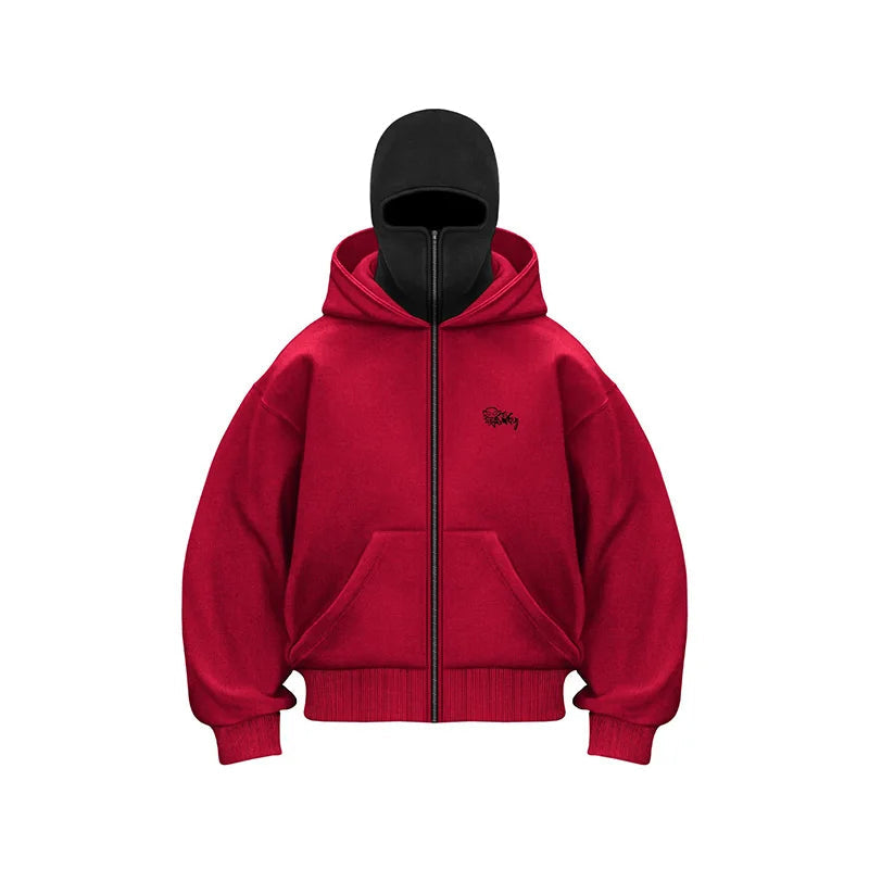 Ritshoodie met Geïntegreerd Balaclava Masker - Warme Wintertrui met Rits voor Outdoor Sport en Activiteiten
