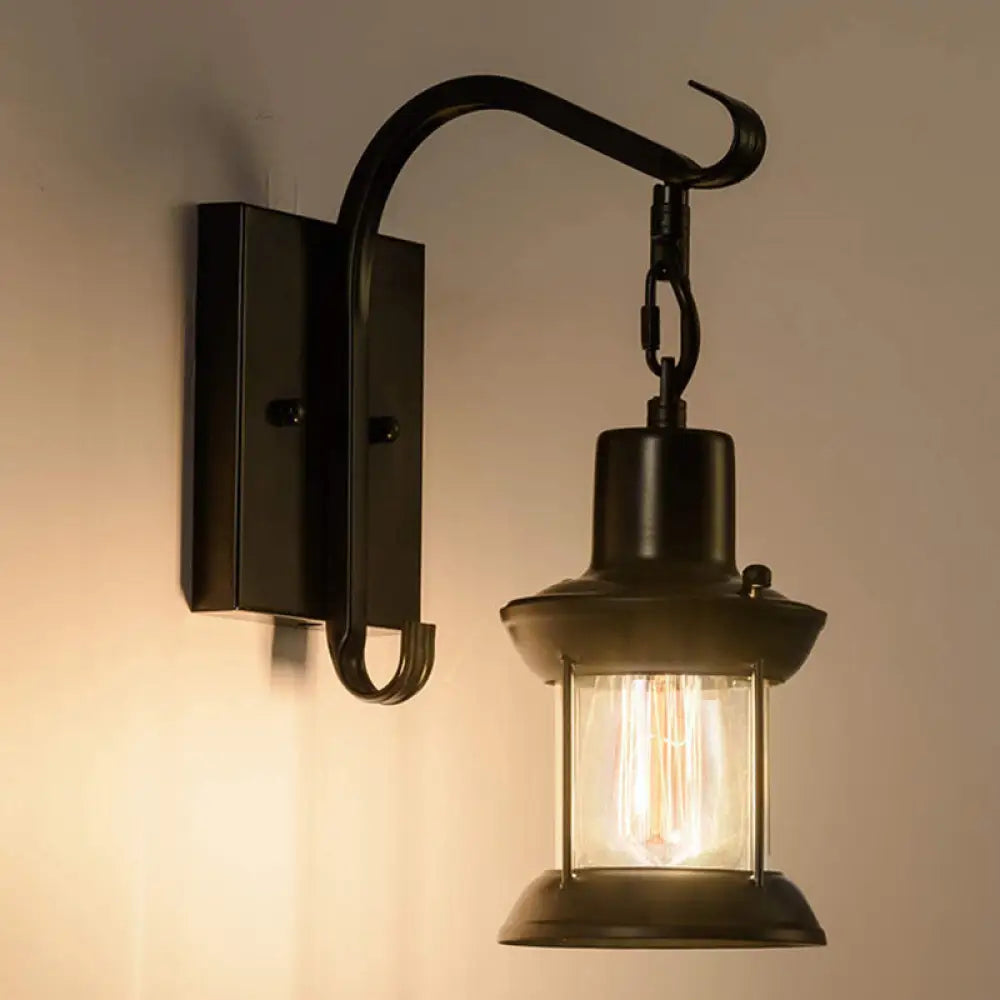 Wandlamp Glazen Lantaarn met Gebogen Arm Brons Zwart Industrieel Design voor Eetkamer Woonkamer Hal Sfeervol