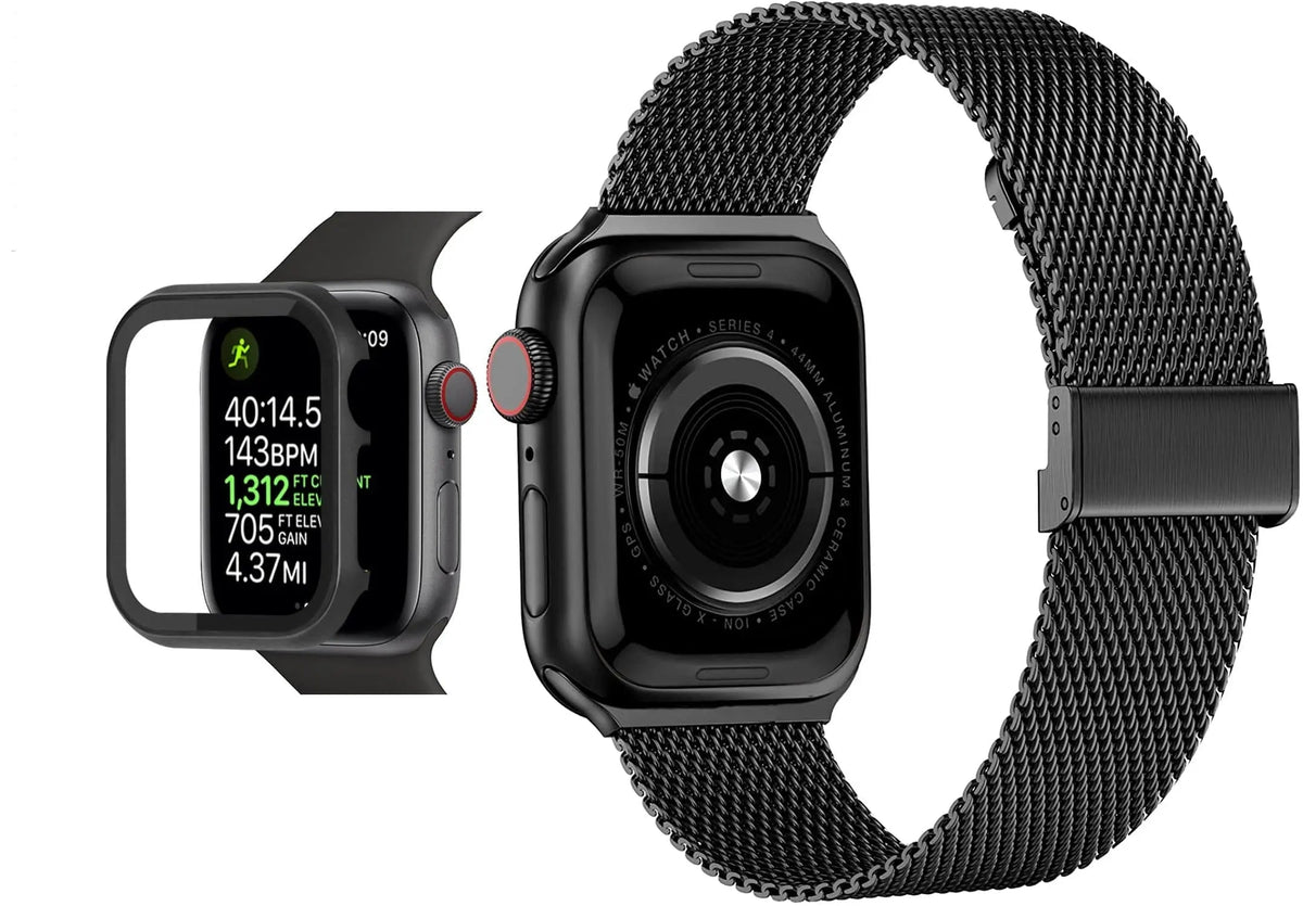 Roestvrijstalen Beschermhoesje met Gehard Glas voor Apple Watch 44mm 40mm 42mm 38mm Smartwatch Accessoire