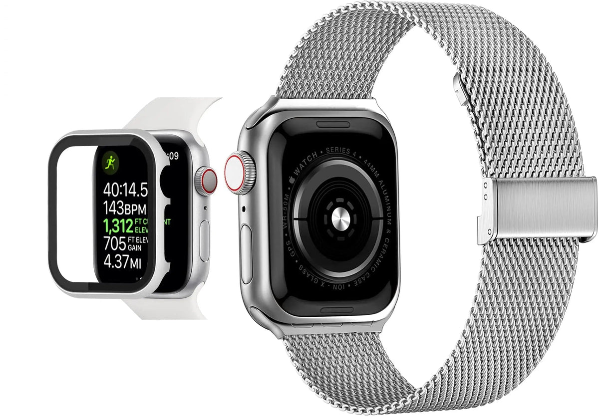 Roestvrijstalen Beschermhoesje met Gehard Glas voor Apple Watch 44mm 40mm 42mm 38mm Smartwatch Accessoire