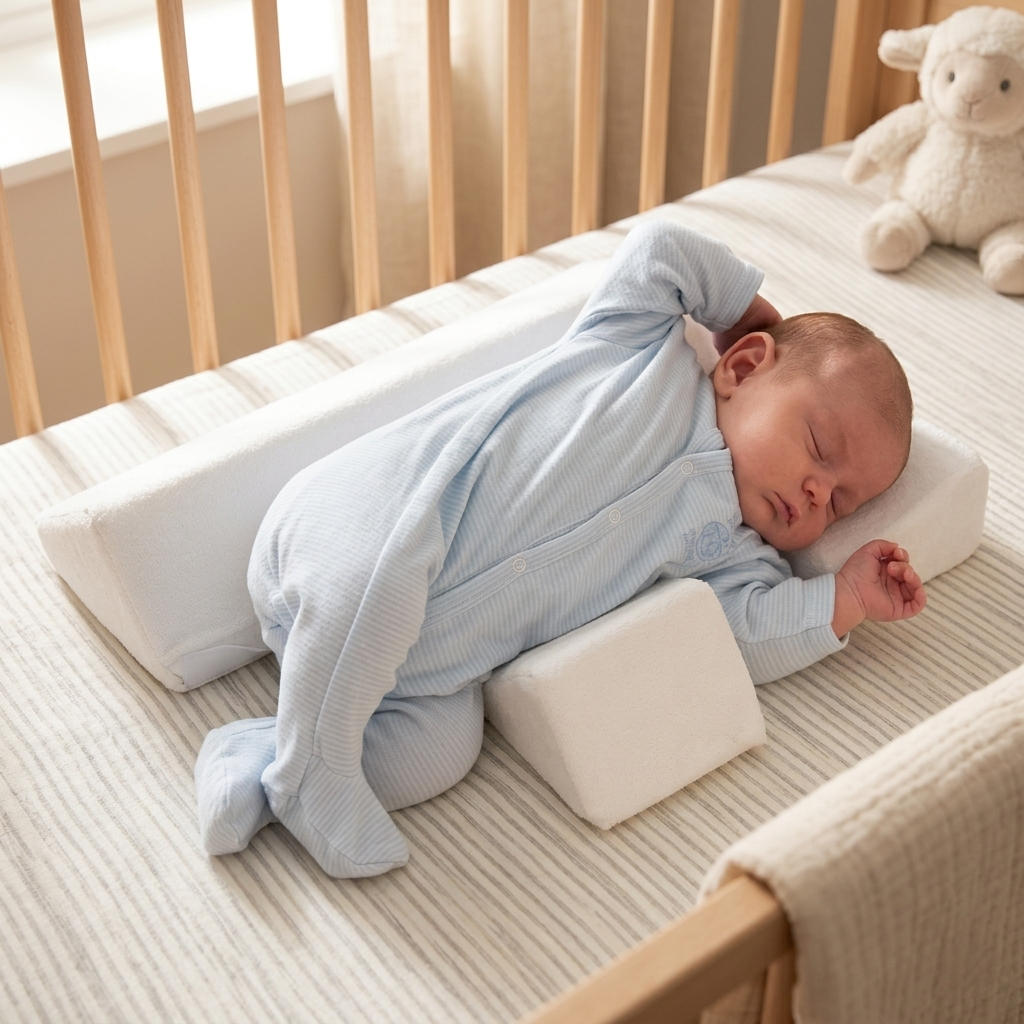 Babysteunkussen Zijligging Regelbaar Wasbaar voor Bedje Wiegje met Afneembare Hoes Compact Veilig Ontwerp