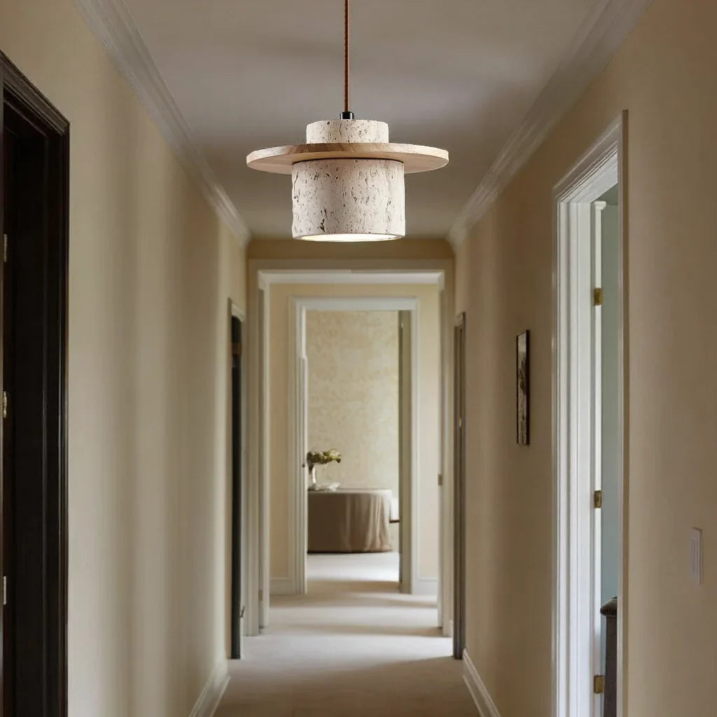 Hanglamp Travertijn Steen 25cm LED E27 Verstelbaar Snoer 170cm Natuurlijke Sfeerverlichting Woonkamer