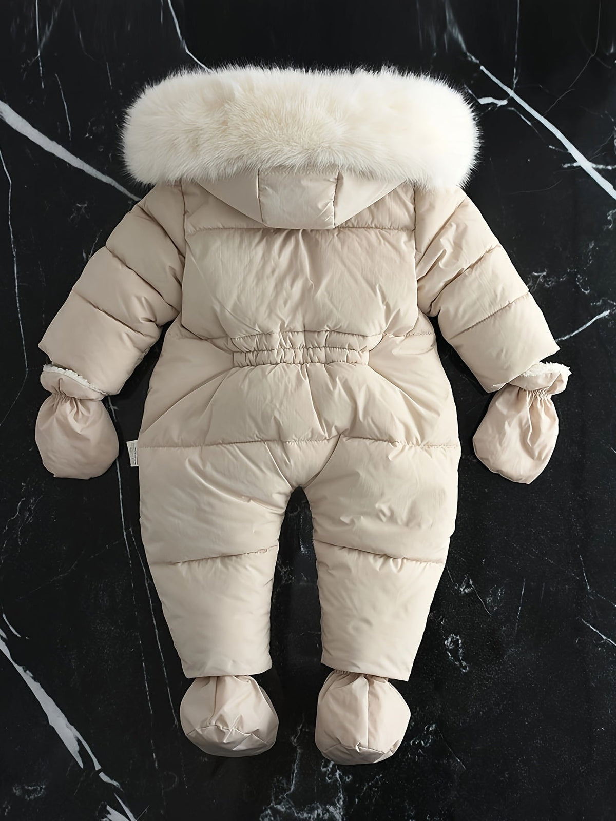 Frosty Baby Romper Gewatteerd Polyester Katoen Capuchon Winter Baby Jumpsuit Faux Bont Handwarmers Buiten